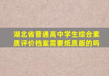 湖北省普通高中学生综合素质评价档案需要纸质版的吗
