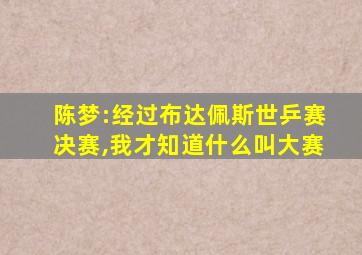 陈梦:经过布达佩斯世乒赛决赛,我才知道什么叫大赛